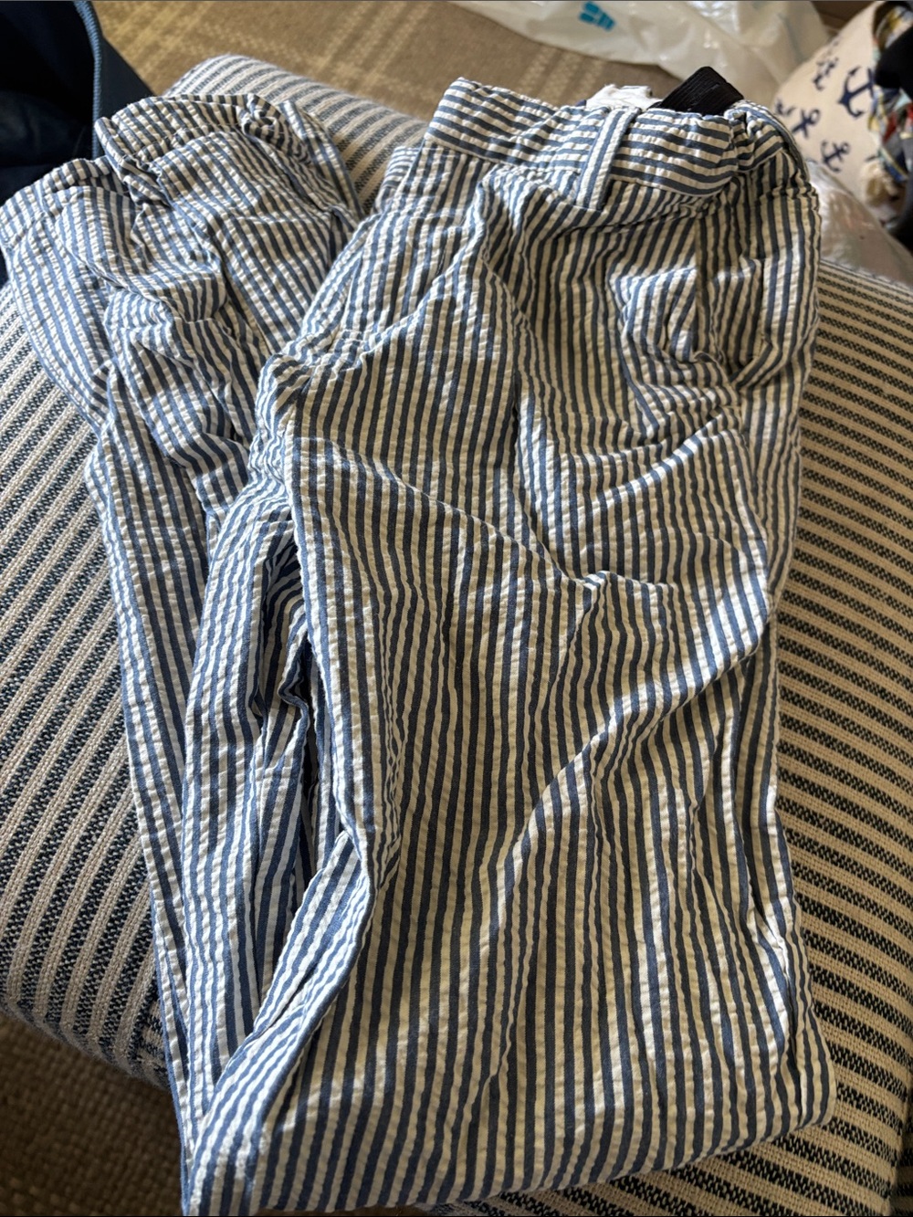 Lands' End Blue and White Seersucker adjustable Waist Pants boys 12